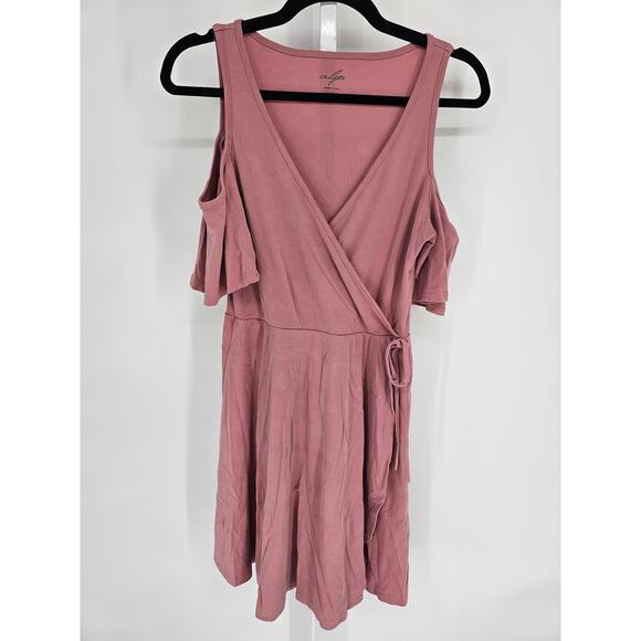 Alya Womens Short Sleeve Wrap V-neck Pink Cold Shoulder Knee Length Dress Size M - Picture 1 of 4